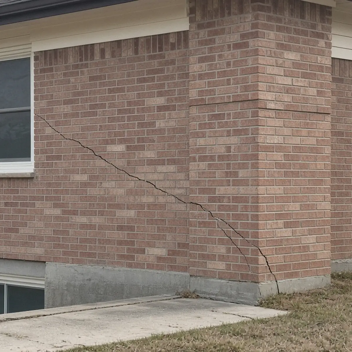 Brick house in Keller with a diagonal crack running from a window corner